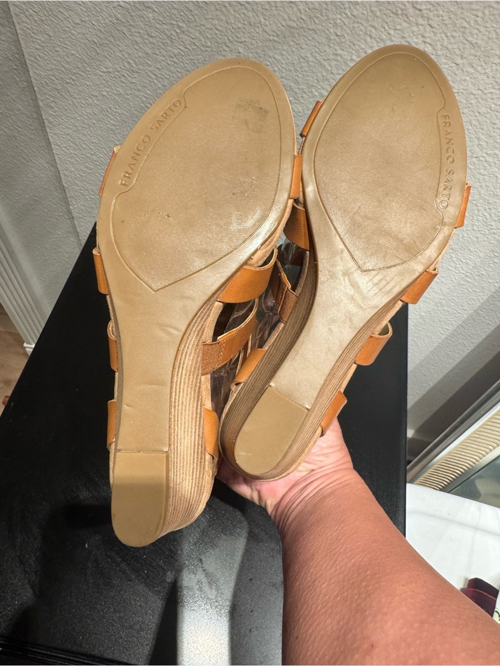 Women’s Franco Sarto Tan Wedge Sandals with Buckle - Picture 4 of 5